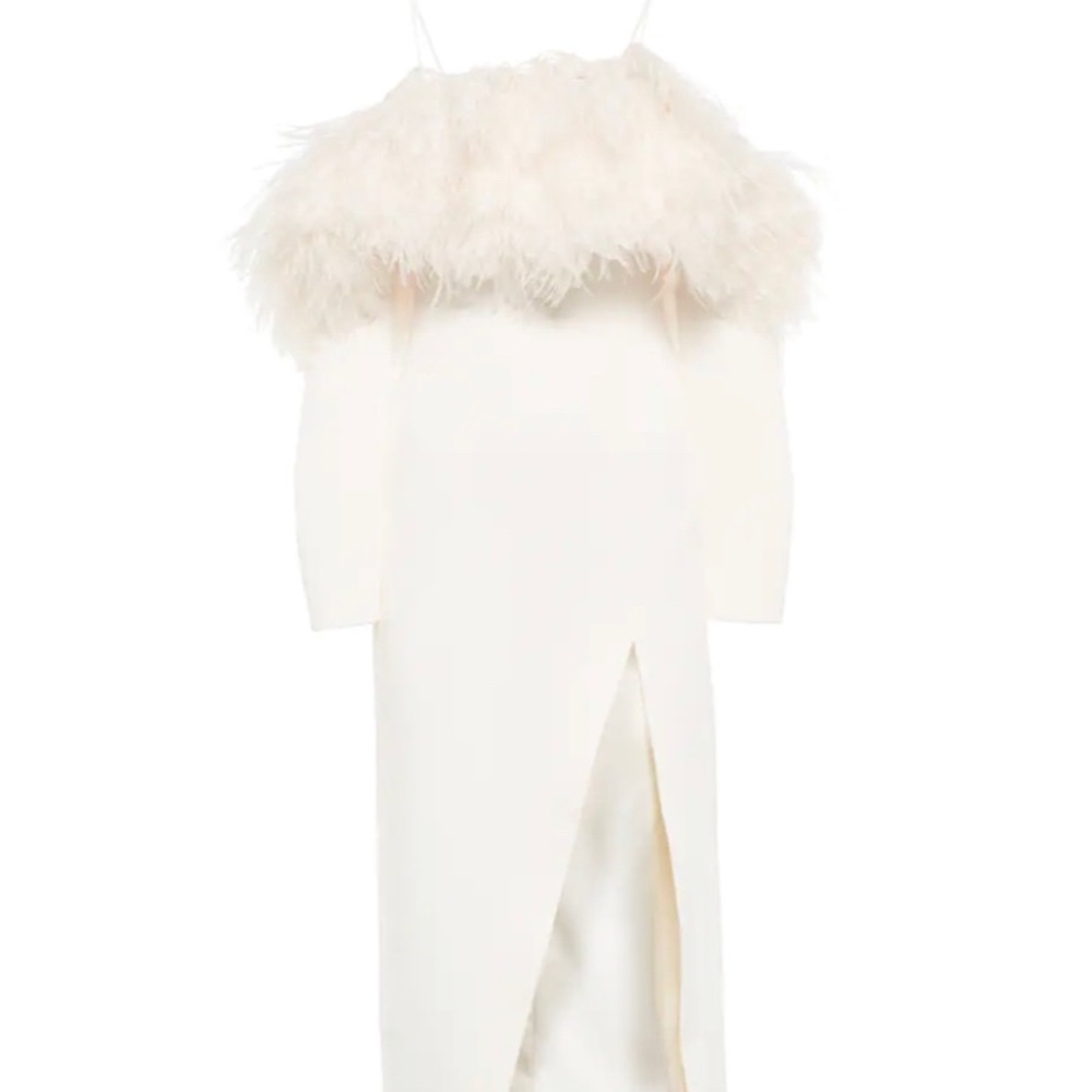 DAVID KOMA FEATHER TOP LONG SLEEVE MIDI DRESS - Picture 2 of 7